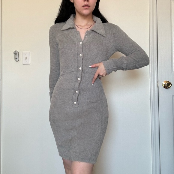 Amanda Uprichard Devin sweater mini dress in FOG long sleeve XS - Picture 2 of 7